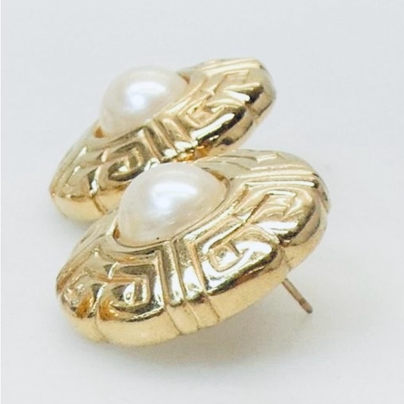 Vintage GIVENCHY Logo Faux Pearl Earrings - Picture 2 of 4